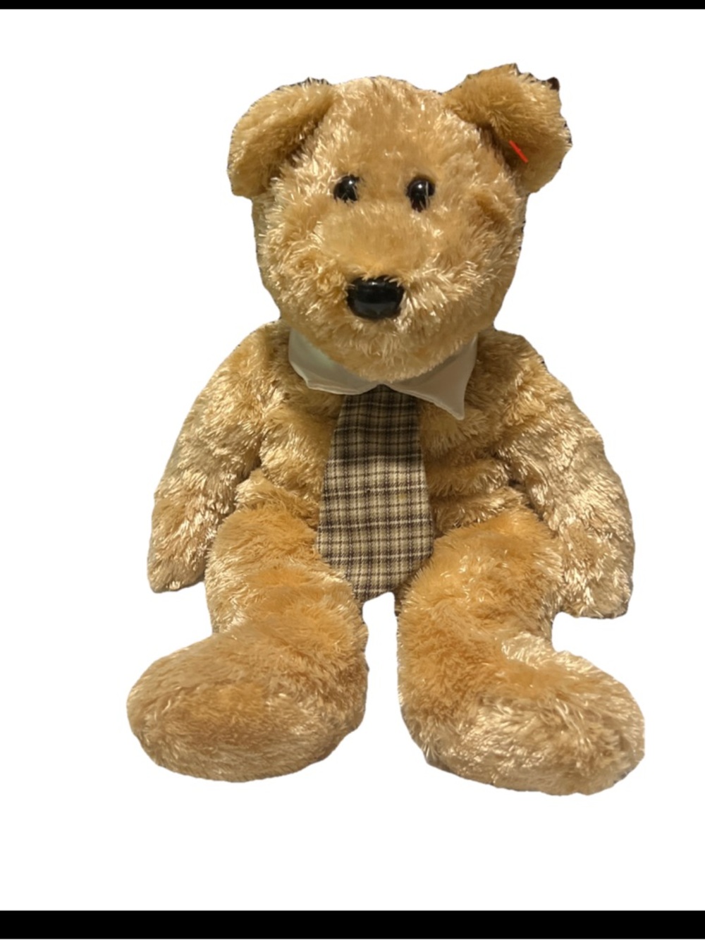 Ty Beanie Buddies Dad-e Bear Unisex Medium Tan Excellent Plaid Tie Plush‎ Toy